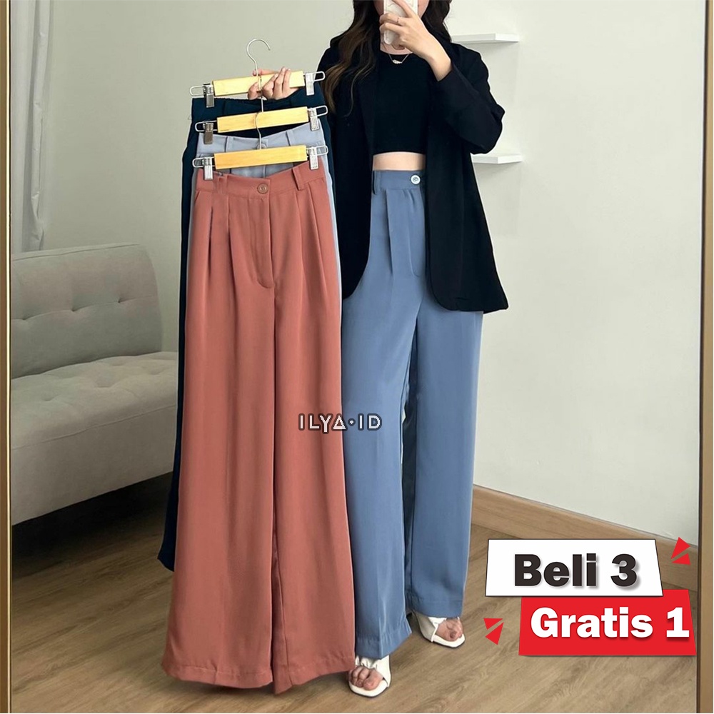 Jual Loose Pants Trousers Wanita Anti Kusut Celana Kulot Highwaist