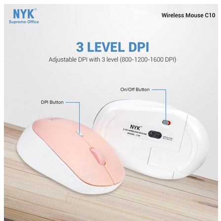 ITSTORE Optical Mouse Wireless Silent Click NYK C10 C-10 2,4Ghz 3 Level DPI 1200 1600 free batre baterai