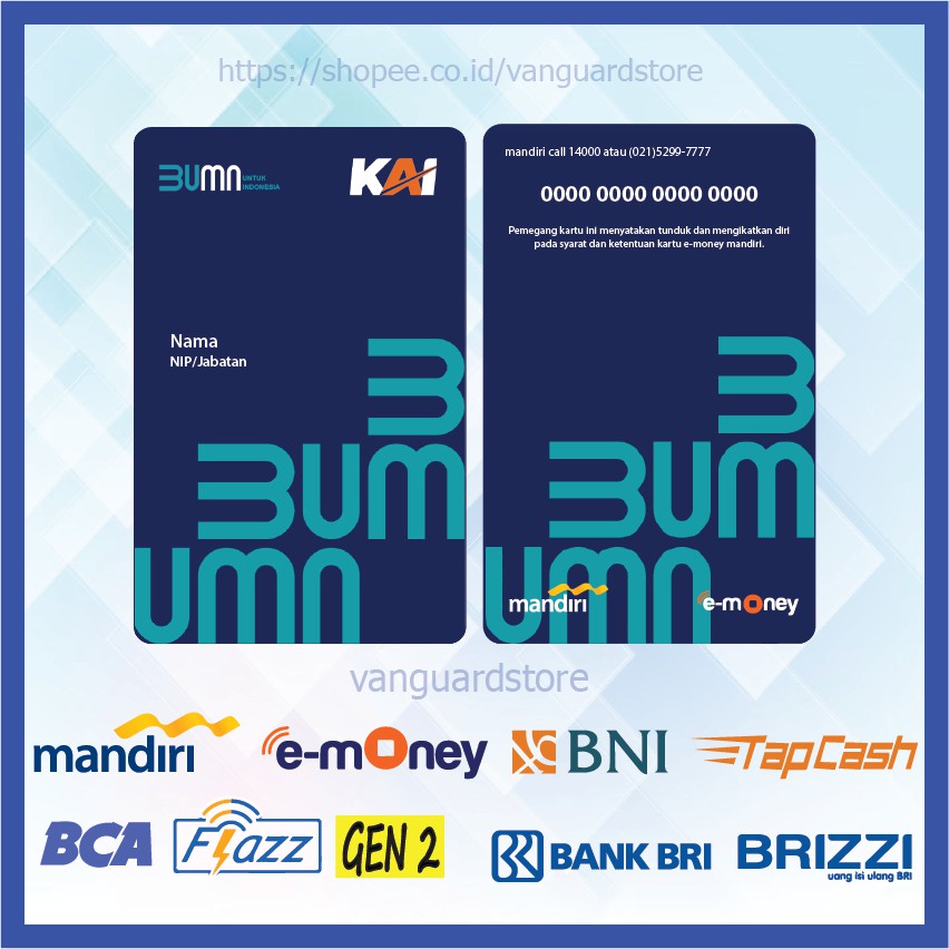 KARTU E MONEY E TOLL ID CARD KAI NEW KARTU MANDIRI EMONEY BNI TAPCASH BRI BRIZZI FLAZZ BCA - 2 SISI