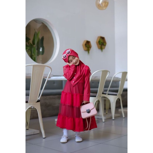 Gamis anak imut plus hijab 4&6T (pink&abu)