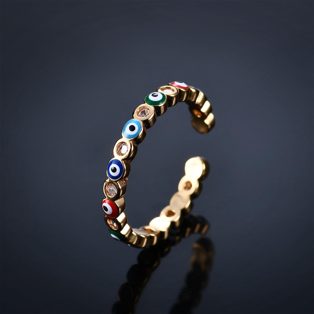 R-flower Evil Eye Ring Cincin Lapis Emas Hadiah Pacar Fashion