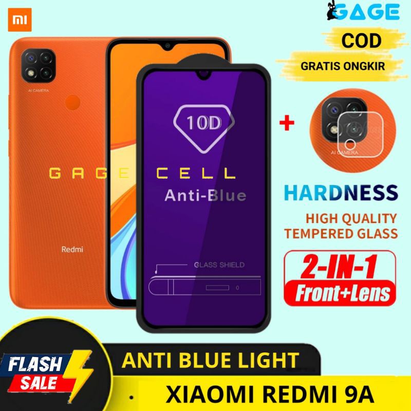 2IN1 TEMPERED GLASS FULL LAYAR ANTI BLUE LIGHT REDMI 9C TG ANTIGORES FULL SCREEN RADIASI REDMI9 C