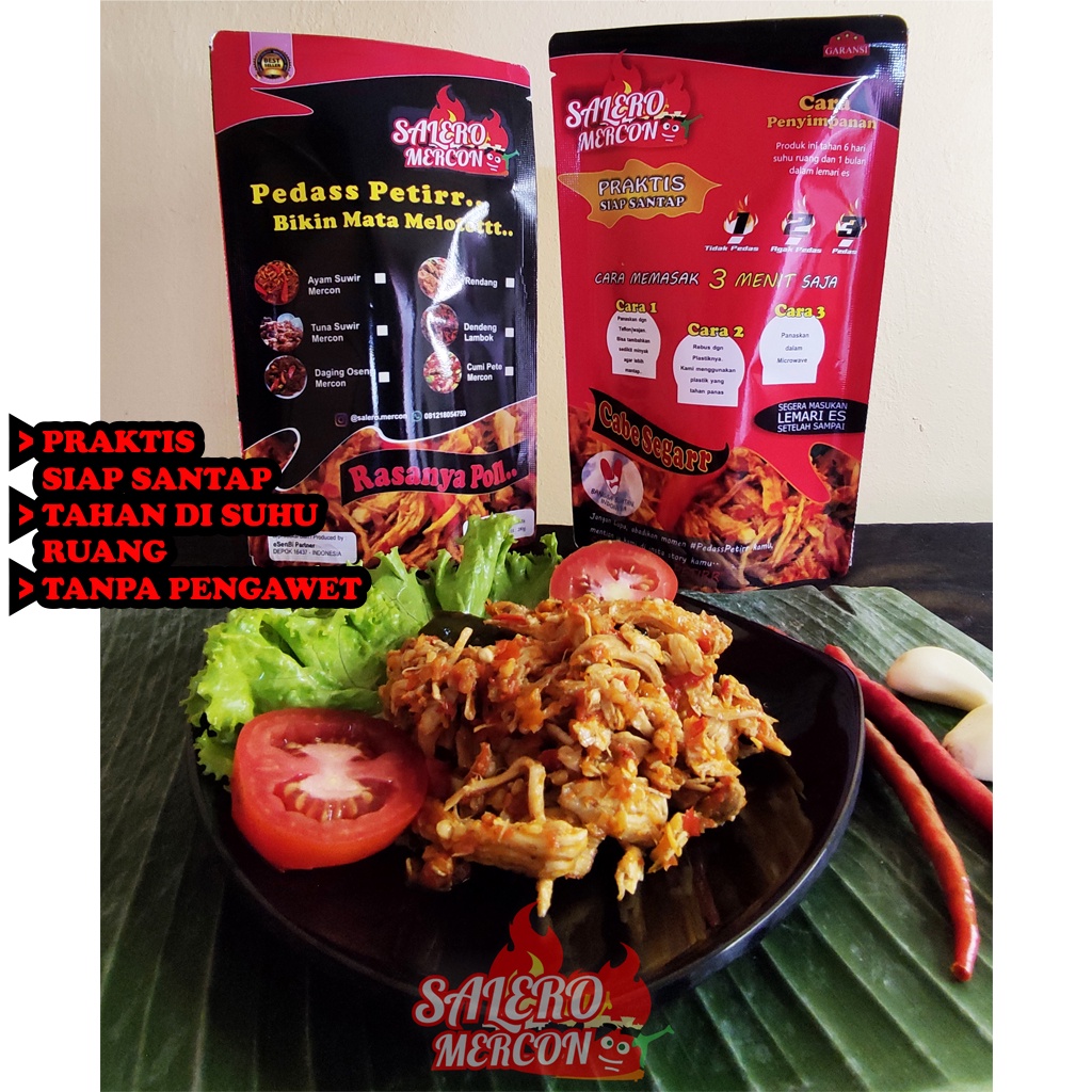 

Salero Mercon - Ayam Suwir Mercon Bahan Fresh Pilihan Level Pedas 1-3