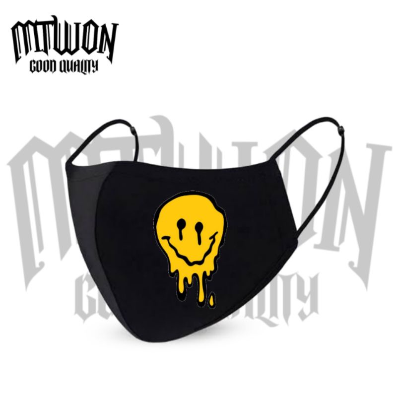 Masker SMILE SENYUM MELELEH / kain 3 lapis/ply /black Earloop headloop / pria wanita dewasa / masker