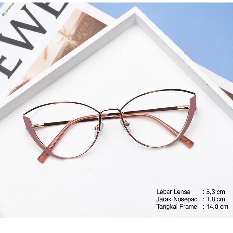 Murah Kacamata Cat Eye Frame 95721 Lensa Photocromic & Anti Radiasi Minus & Bluecromic