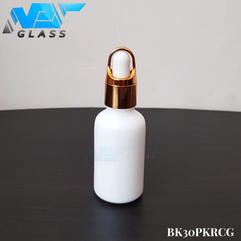 botol kaca pipet 30ml tebal putih keramik ring gold