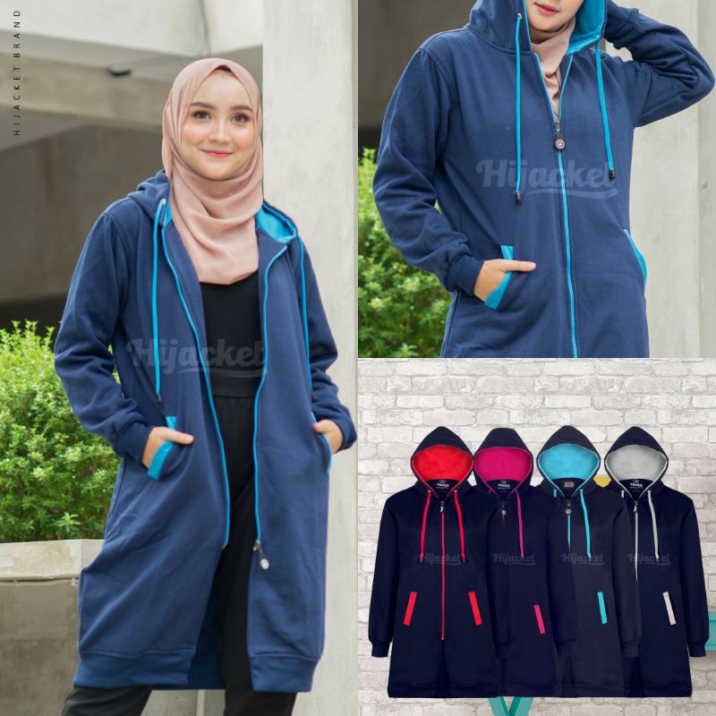 Jaket Tebal Wanita Hijab Hijacket Basic Black Hijaket Hoodie Original Model Polos Panjang-Navy
