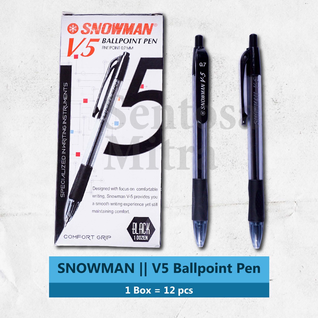 

Pulpen Snowman V5 0.7 mm Tinta Warna Hitam dan Biru bolpen tulis murah