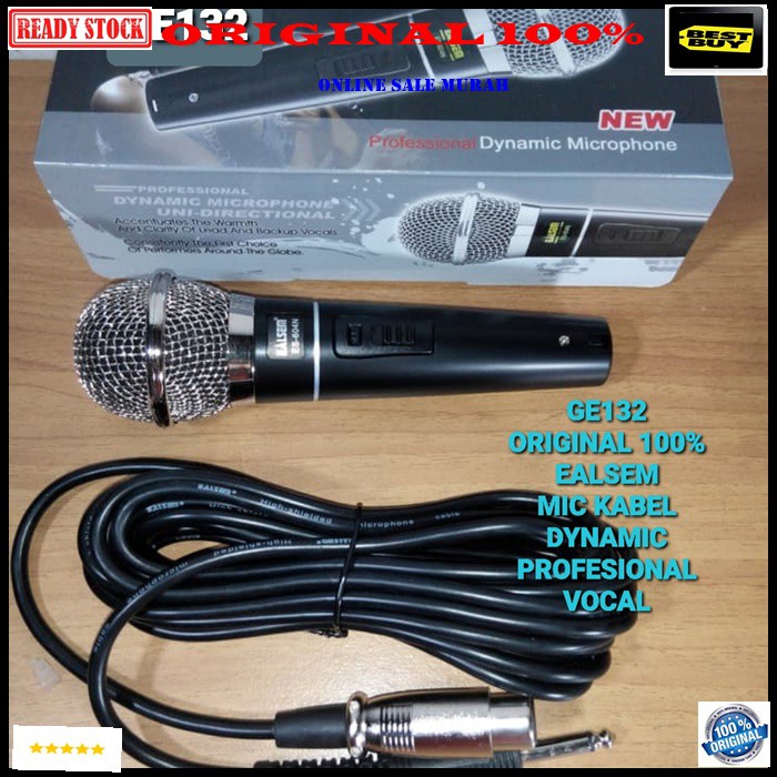 G132 ealsem original 100% mic kabel dynamic Microphone cable karaoke mik vocal vokal profesional pro mikrophone musik music audio sistem sound system panggung dj studio G132   Tidak pakai baterai langsung colok aja  BISA DIGUNAKAN KE SEGALA ALAT AUDIO  Ba