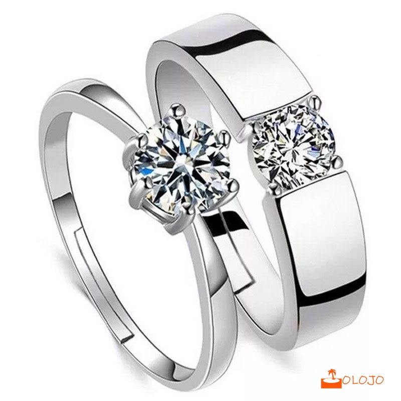 OLOJO 925 Silver Cincin Pasangan Berlian Mode Wanita Perhiasan Cincin Couple Rings