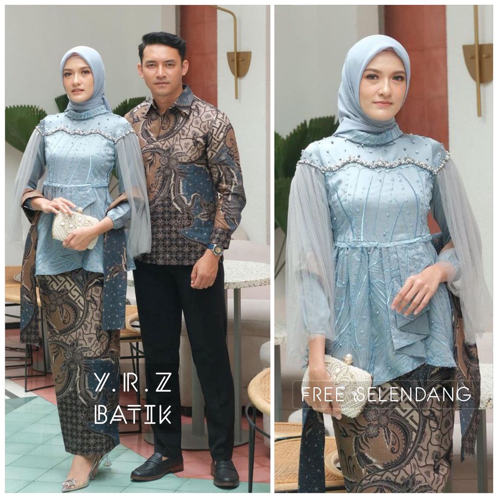 Baju Couple Batik Kebaya Brokat Modern, Batik Kebaya Lamaran Tunangan Baju Batik Wisuda, Simple Brid