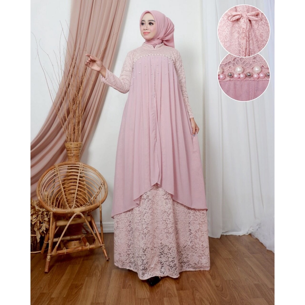 Permata Olshop / Nadia Dress LQ / Gamis Kebaya Modern Kondangan / Baju Pesta Mewah / Dress Lebaran