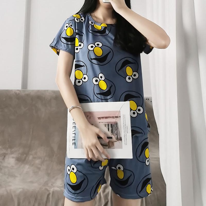 Smile Baju Tidur Wanita Import Setelan Piyama Lengan Panjang Motif Bahan Lembut Fit to XXL 4005-ELMO BIRU