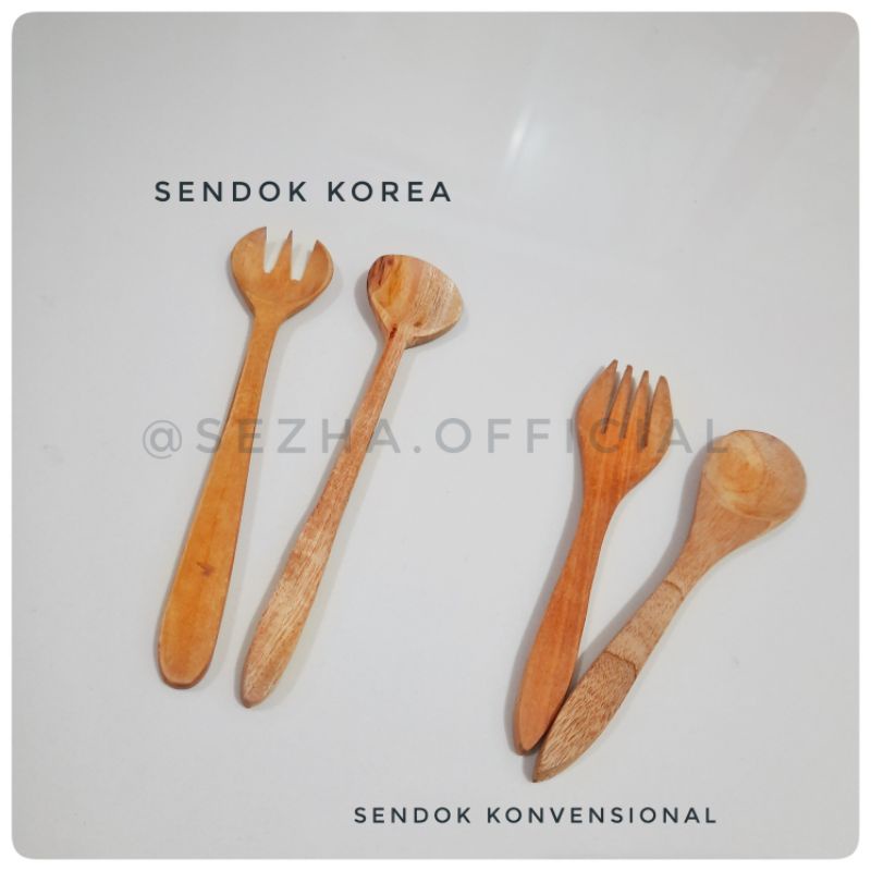 Ecer Sendok Garpu Set 18 cm Kayu Tebal