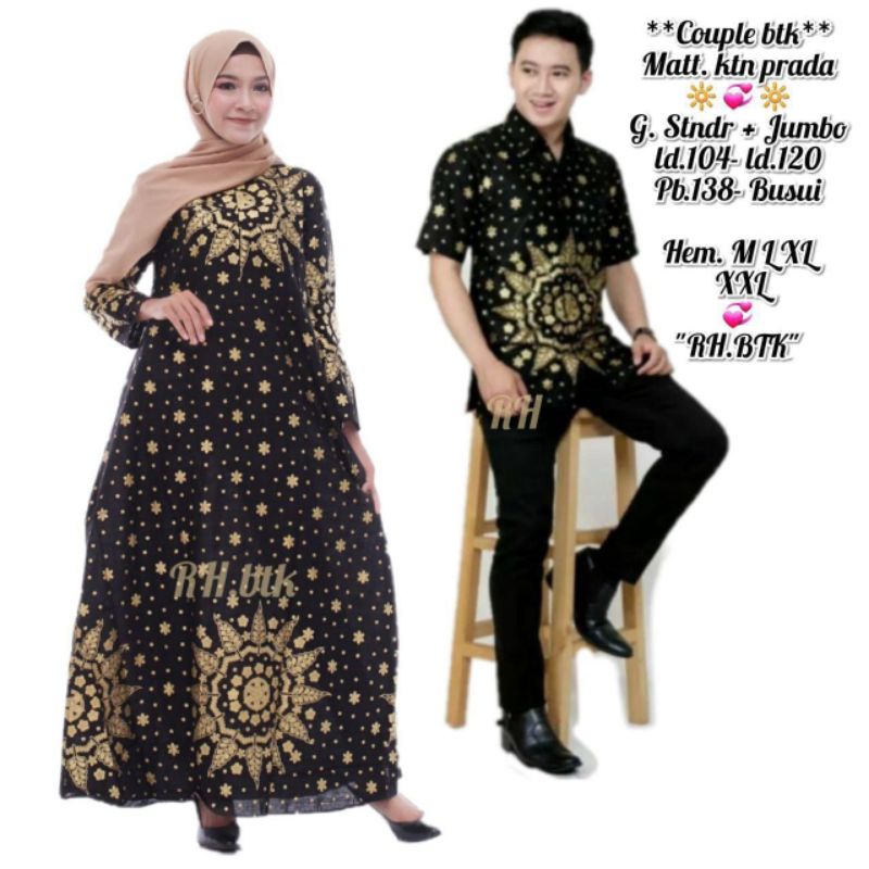 Maura Couple - Sania Ruffle Batik Keluarga Couple Jazy Gamis Syar'i - Gamis Kerah Jazy Terbaru Motif Matadaun Hitam 2022