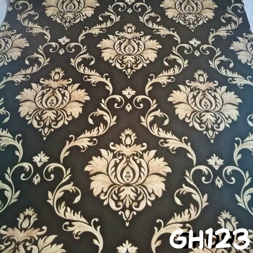 COD TERLARIS Wallpaper Dinding Batik Emas Dasar Hitam - Wallpaper Ruang Tamu - Ruang Sholat 10M