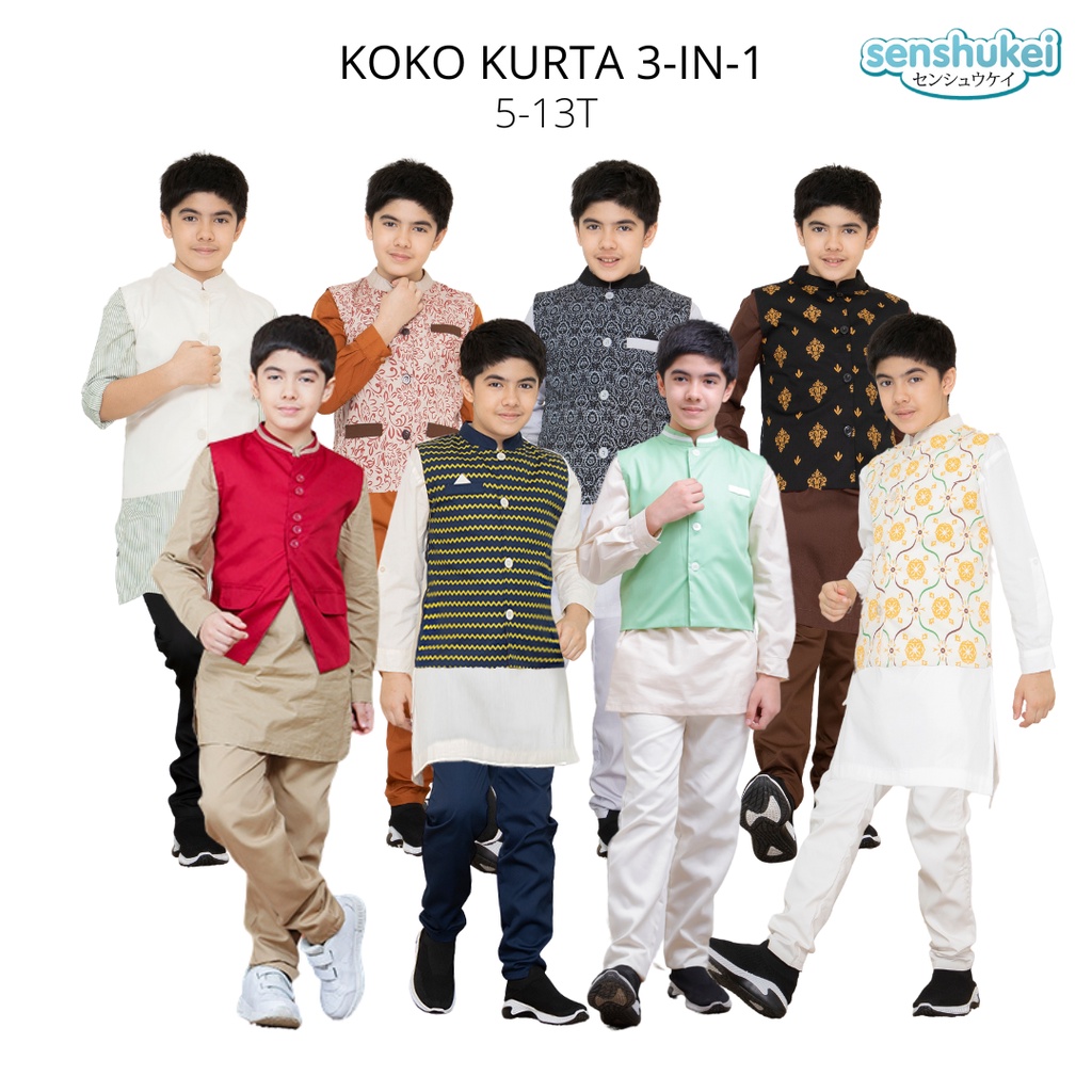 [Brandedbaby] 5T-13T SETELAN KOKO ANAK  3-IN-1 KURTA PAKISTAN IMPORT / SETELAN KOKO ANAK LAKI-LAKI SENSHUKEI 5T-13T