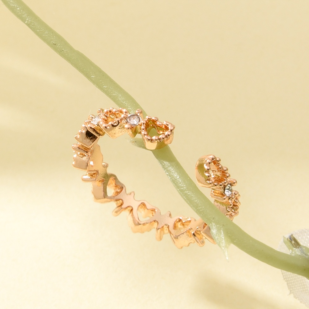 Cincin Model Terbuka Adjustable Bentuk Hati Aksen Zircon Warna Emas