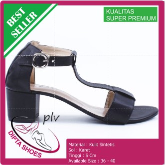 Sepatu Wanita Block High Heels T-Strap SRevi Hitam