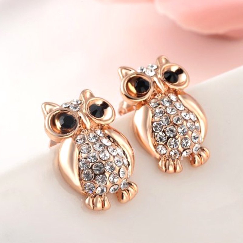 SIY  Owl Rhinestone Sparkle Ear Stud Earrings Animal Fashion Jewelry Charming Gifts