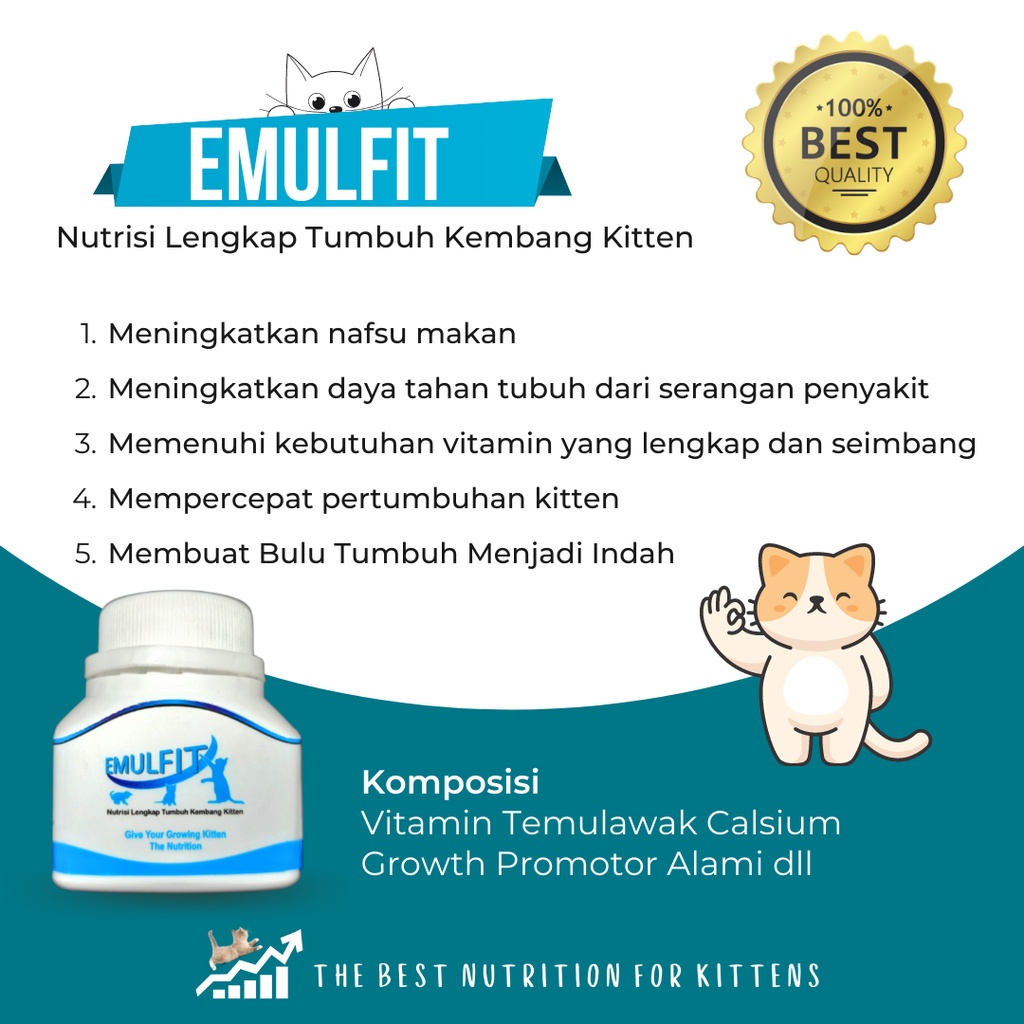 EMULFIT Nutrisi Makanan Pertumbuhan Kitten / Vitamin Nafsu Makan Anak Kucing Gemuk Sehat