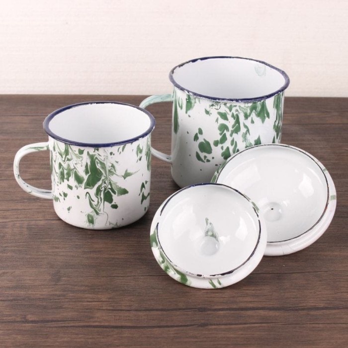 Mug Enamel + Tutup Motif Blirik/Gelas Jadul Blirik + tutup UKURAN 7 CM. 10 CM, 12CM