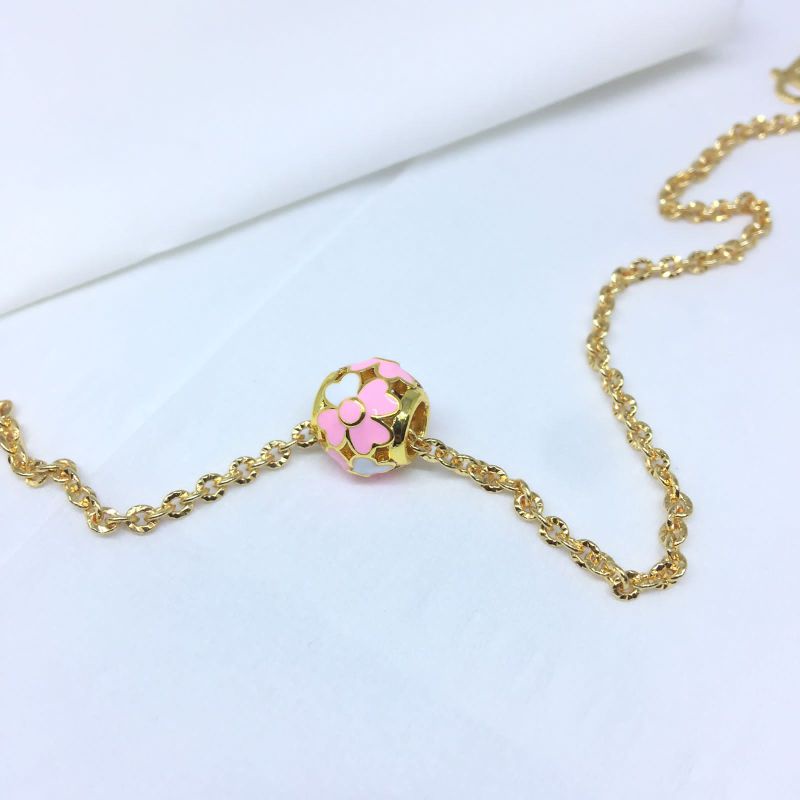 Kalung Wanita Korea Motif Terbaru Bunga Pink anti karat