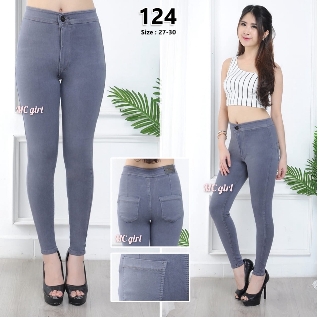 ( Size 27 - 34 ) MC girl Celana Jeans Highwaist Abu Wanita / High Waist Polos Grey / Pinggang Tinggi 7C-G