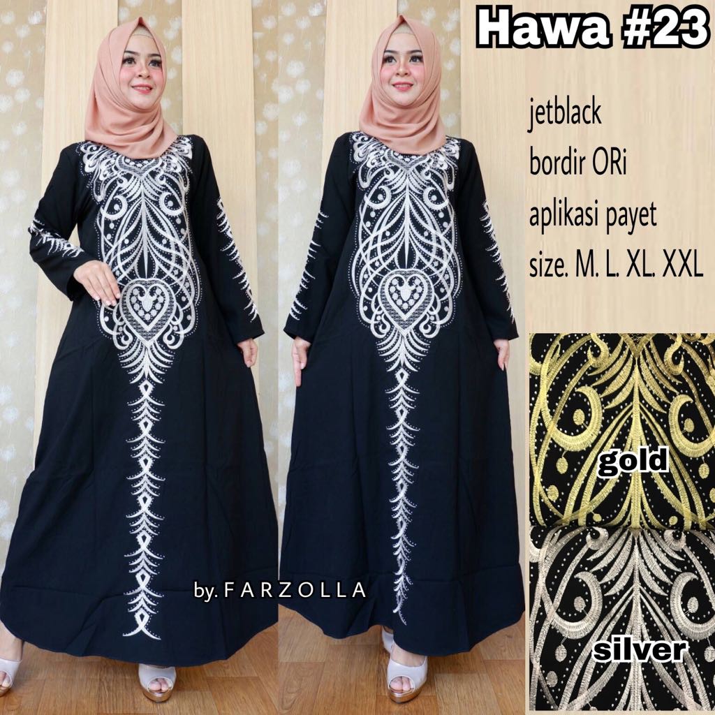 OK - BISA COD | ABAYA HAWA #23 BY FARZOLLA | ABAYA JETBLACK BORDIR | GAMIS JETBLACK ORIGINAL