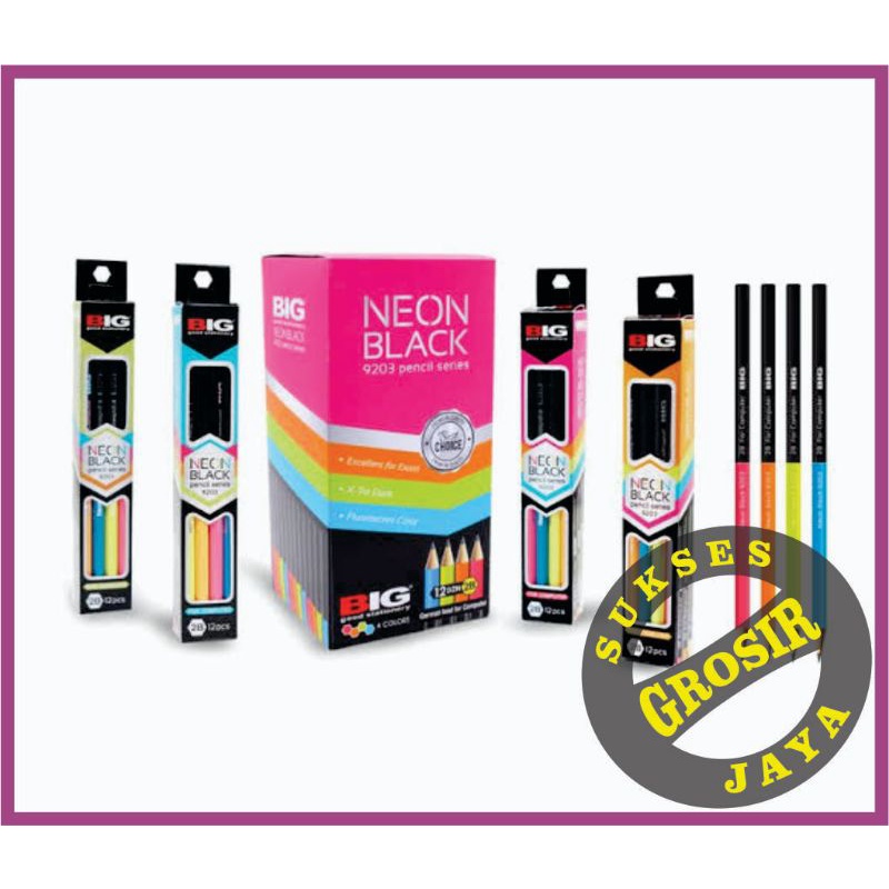 

1 Pak isi 12 pcs Pensil BIG 9203-2B Neon Black, Pensil BIG, Pensil 2B, pensil BIG 2B, Pencil, FREE BUBBLE WRAP