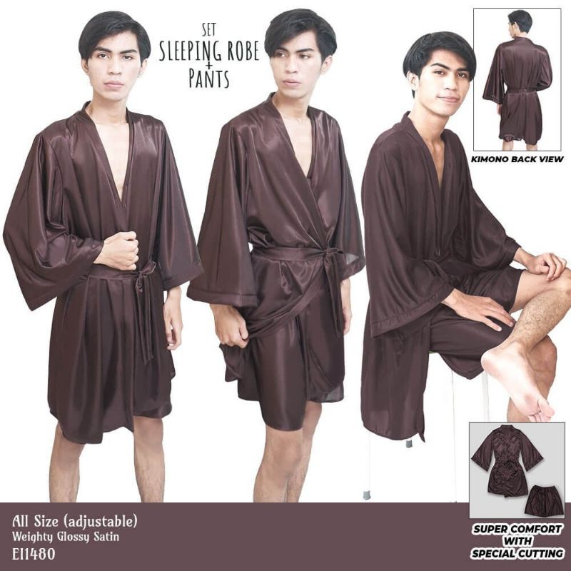 BAJU TIDUR pria dewasa PIYAMA ,kimono celana pendek SATIN pakaian jubah tidur busana  PRIA