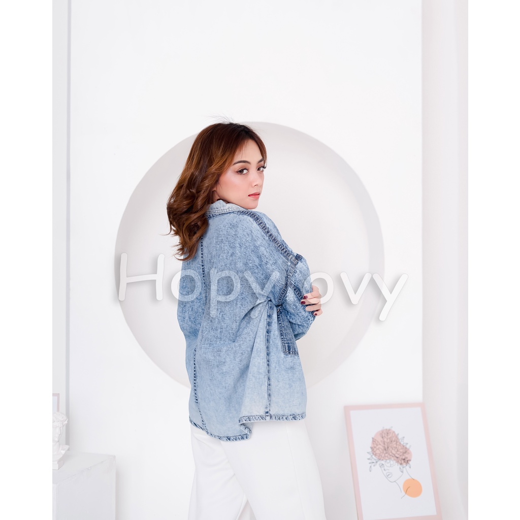 HOPYLOVY Jaket Jeans Wanita Oversize Kekinian Kamela