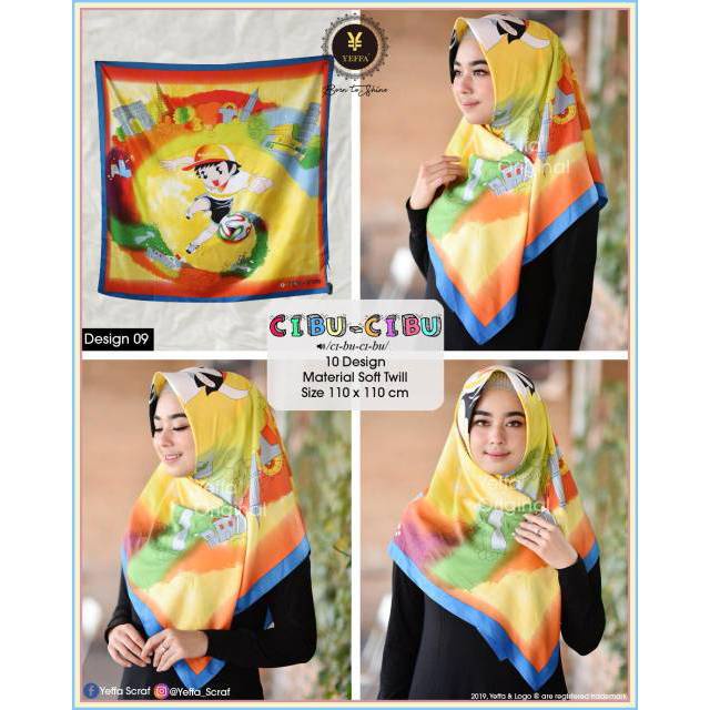 Hijab Jilbab Segi Empat Kartun Motif Cibu - Cibu by Yeffa Scarf hemat