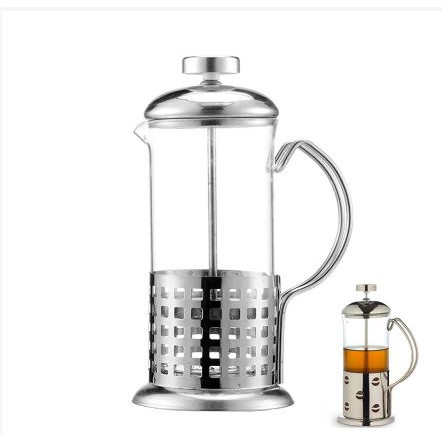 [TOSERBA_EMAK] -  French Press Manual Coffee Maker Pot Beans Pattern - Silver