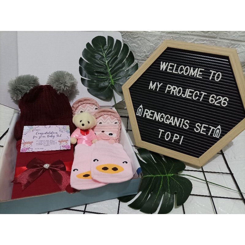 RENGGANIS SET | BABY HAMPERS BAYI GIFT KADO SET | PAKET LAHIRAN BAYI LAKI - LAKI PEREMPUAN UNISEX-Kupluk Maroon