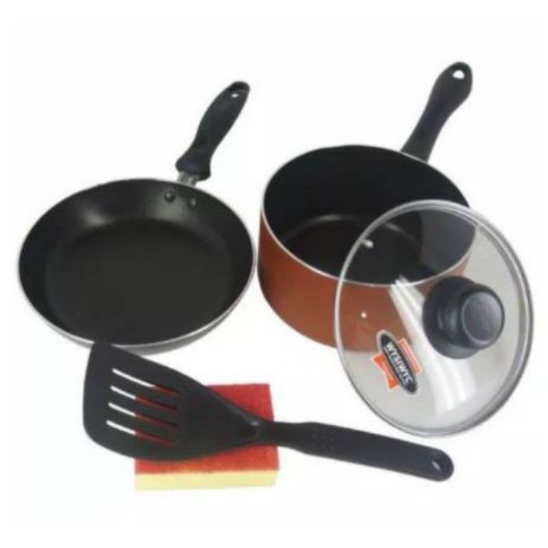 MAXIM VENICE SET WAJAN PANCI PENGGORENGAN TEFLON TUTUP KACA SPATULA SPONS