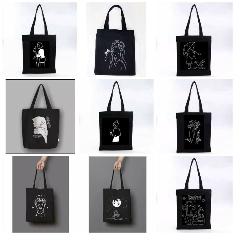 Termurah Tote Bag Wanita dan Pria D2 Motif Lucu Korean (Perekat)