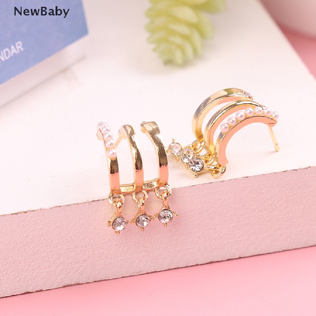 Anting Tusuk Gantung Desain Geometri Vertikal Multi layer Hias Zircon Gaya Korea Untuk Wanita