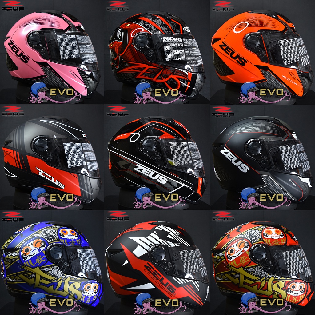 HELM ZEUS FULL FACE 811 AL12 BLACK ORIGINAL   ZS-811 GRAPHIK - MBLK/ AL12 BLACK RED - FREE SMOKE VISOR  ORIGINAL ( ONGKIR 2KG )