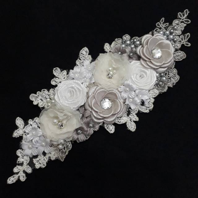 Headpiece wedding putih silver wisuda hairpiece korsase bros kepala aksesoris hijab