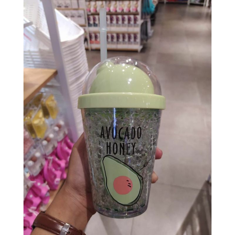 MINISO Botol Minum Tumbler Tempat Air Sedotan 380ml Gelas Tumblr Es - Avocado