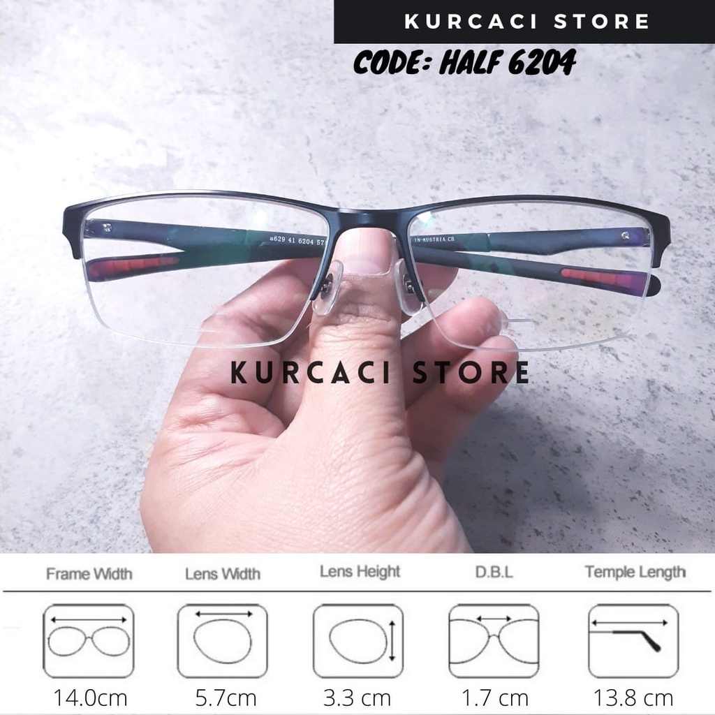 Frame Kacamata Photocromic Pria 6204 Half Frame Setengah Bingkai Kualitas Super Antiradiasi Komputer