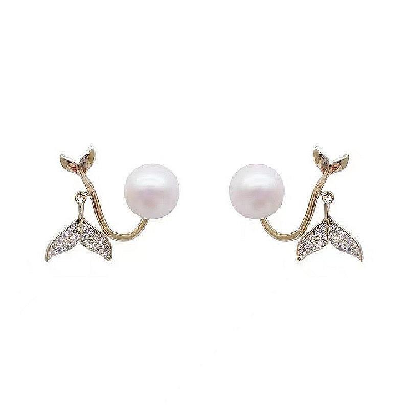 Anting Mutiara Berlian Imitasi Bentuk Ekor Ikan Gaya Korea