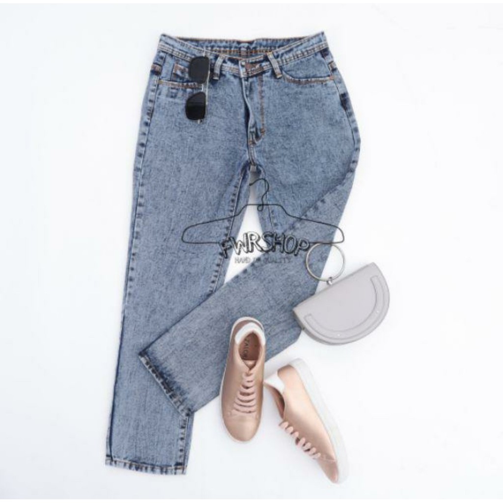 WF STORE - Celana boyfriend jeans snow acid