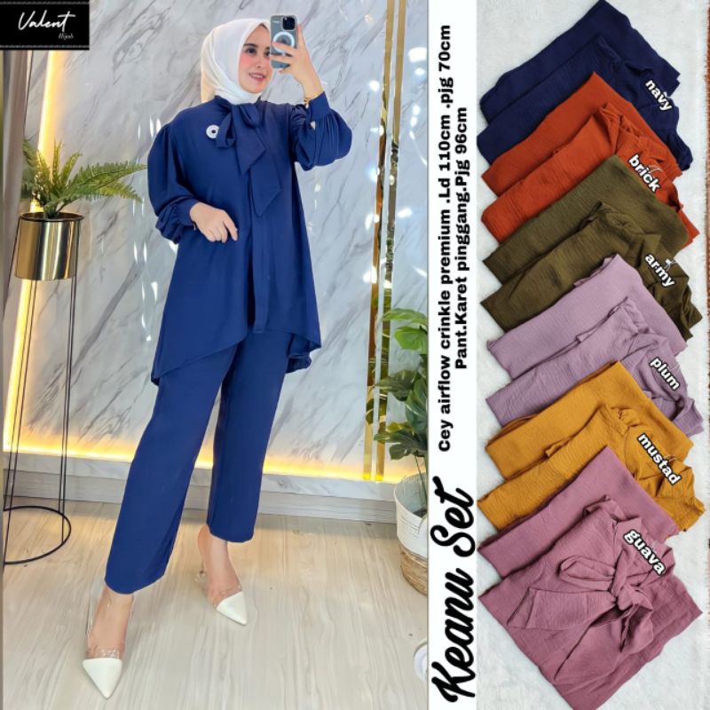 Elmecca One Set Polos Warna Pastel Jumbo Setelan Long Tunik Celana Ld 110 Fit XL Bahan Crinkle Airfl