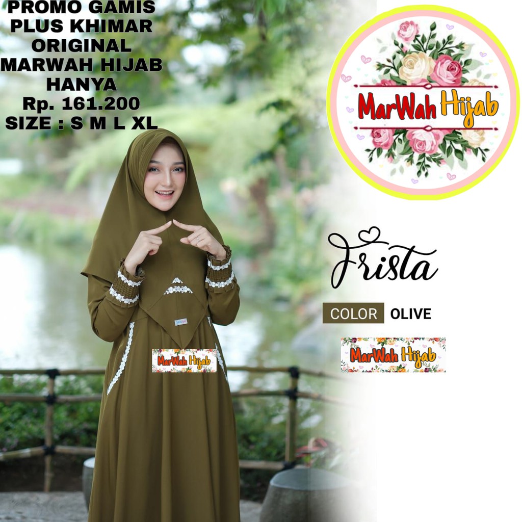 Termurah original gamis marwah hijab frista dress olive gamis syari set khimar gamis terbaru syar'i