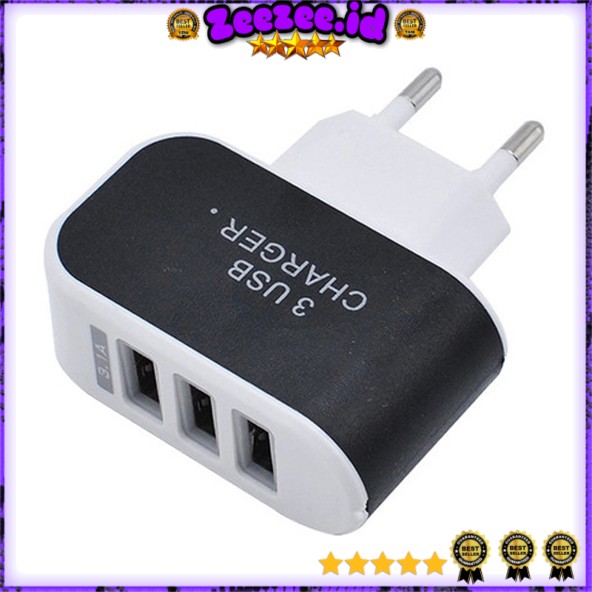 Adapter Travel Charger USB 3 Port 5V 3.1A EU Plug LED - EKA - OMUAG4BK Black