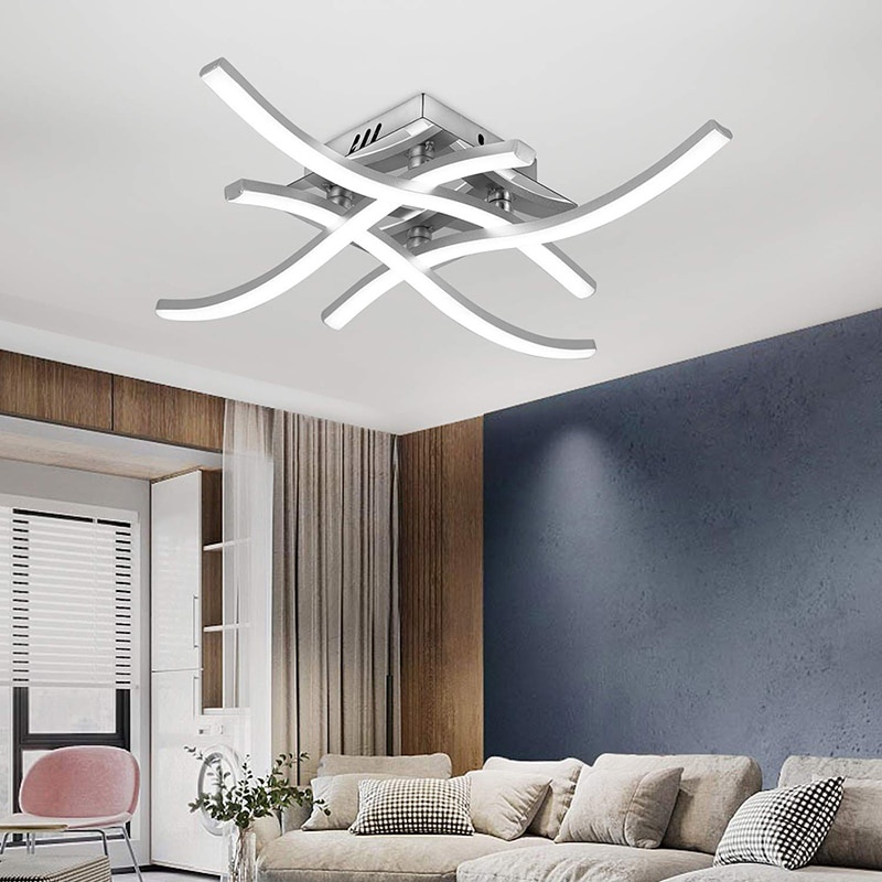 FCMILA Lampu Plafon Ruang Tamu Gaya Modern Minimalis 24W 220V Warm White &amp; Cool White M234 LED Modern Ceiling Lamp For Living Room Bedroom Dining Room Kitchen Forked Shaped Design Nordic Indoor Light Chandelier  Fork Ceiling Light