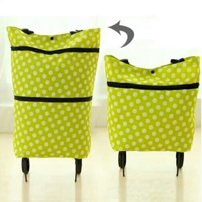 ABANA Tas Belanja Lipat Trolley/Troli, Roda Hijau Polkadot trolley belanja