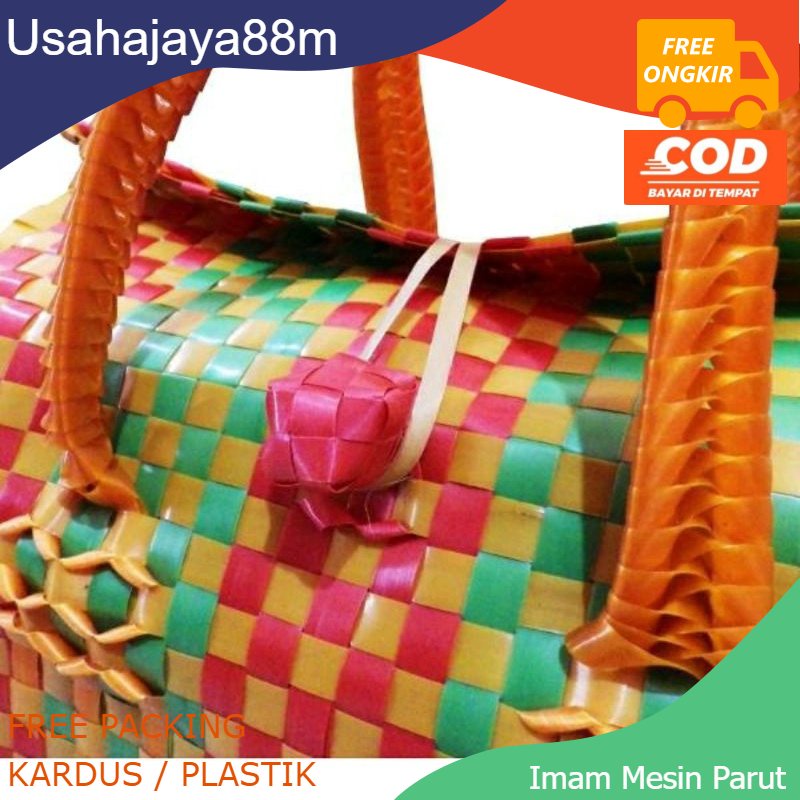 Tas Tenteng Belanja / Anyam Plastik Kaca Motif Dengan Tutup Tanggung